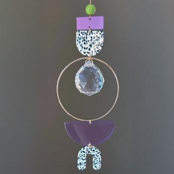 Sonnenfänger | Suncatcher | Prisma | Fensterdeko | Lichtfänger | Regenbogenkristall | Kristall Lichtschmuck | lila | dottet  | 3 cm Kristall