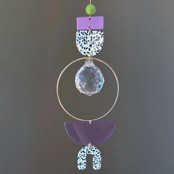 Sonnenfänger | Suncatcher | Prisma | Fensterdeko | Lichtfänger | Regenbogenkristall | Kristall Lichtschmuck | lila | dottet  | 3 cm Kristall