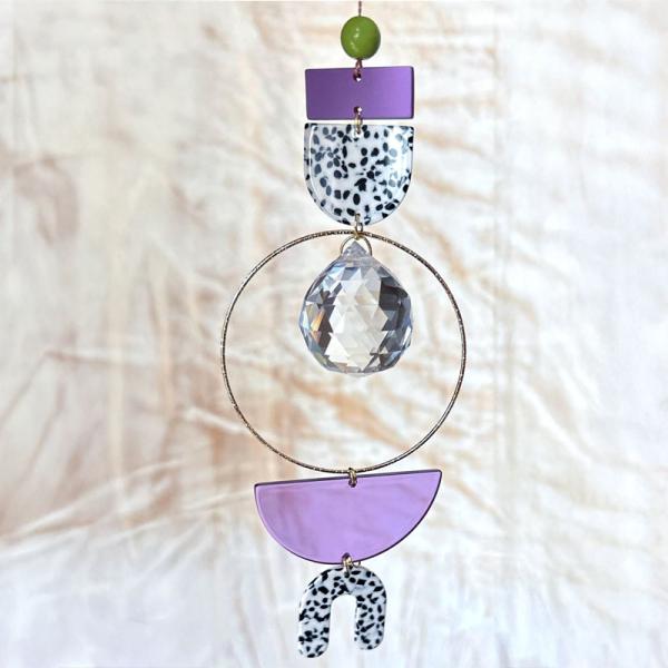 Sonnenfänger | Suncatcher | Prisma | Fensterdeko | Lichtfänger | Regenbogenkristall | Kristall Lichtschmuck | lila | dottet  | 3 cm Kristall