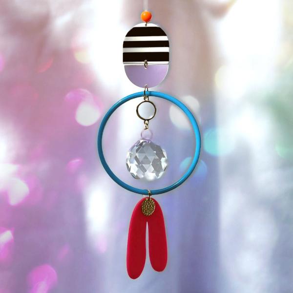 Sonnenfänger | Suncatcher | Prisma | Fensterdeko | Lichtfänger | Regenbogenkristall | Kristall Lichtschmuck | streifen | gold | neon | 3 cm Kristall