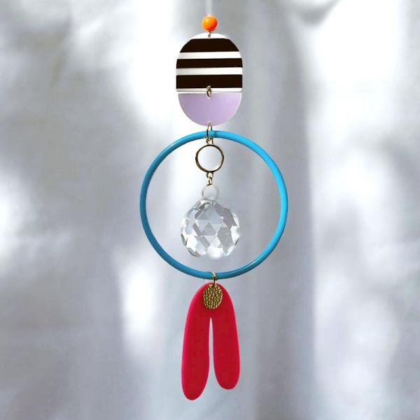 Sonnenfänger | Suncatcher | Prisma | Fensterdeko | Lichtfänger | Regenbogenkristall | Kristall Lichtschmuck | streifen | gold | neon | 3 cm Kristall